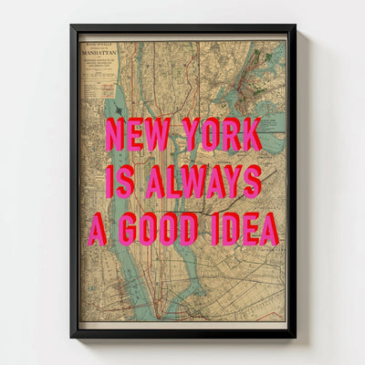 Manhattan New York Retro Pop Art Map Print - black frame mockup - Magic Posters