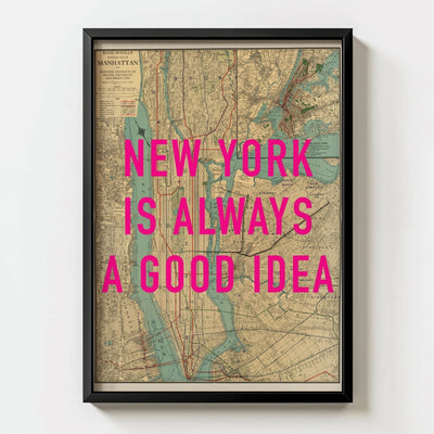 Manhattan New York Retro Pop Art Map Print - black frame mockup - Magic Posters