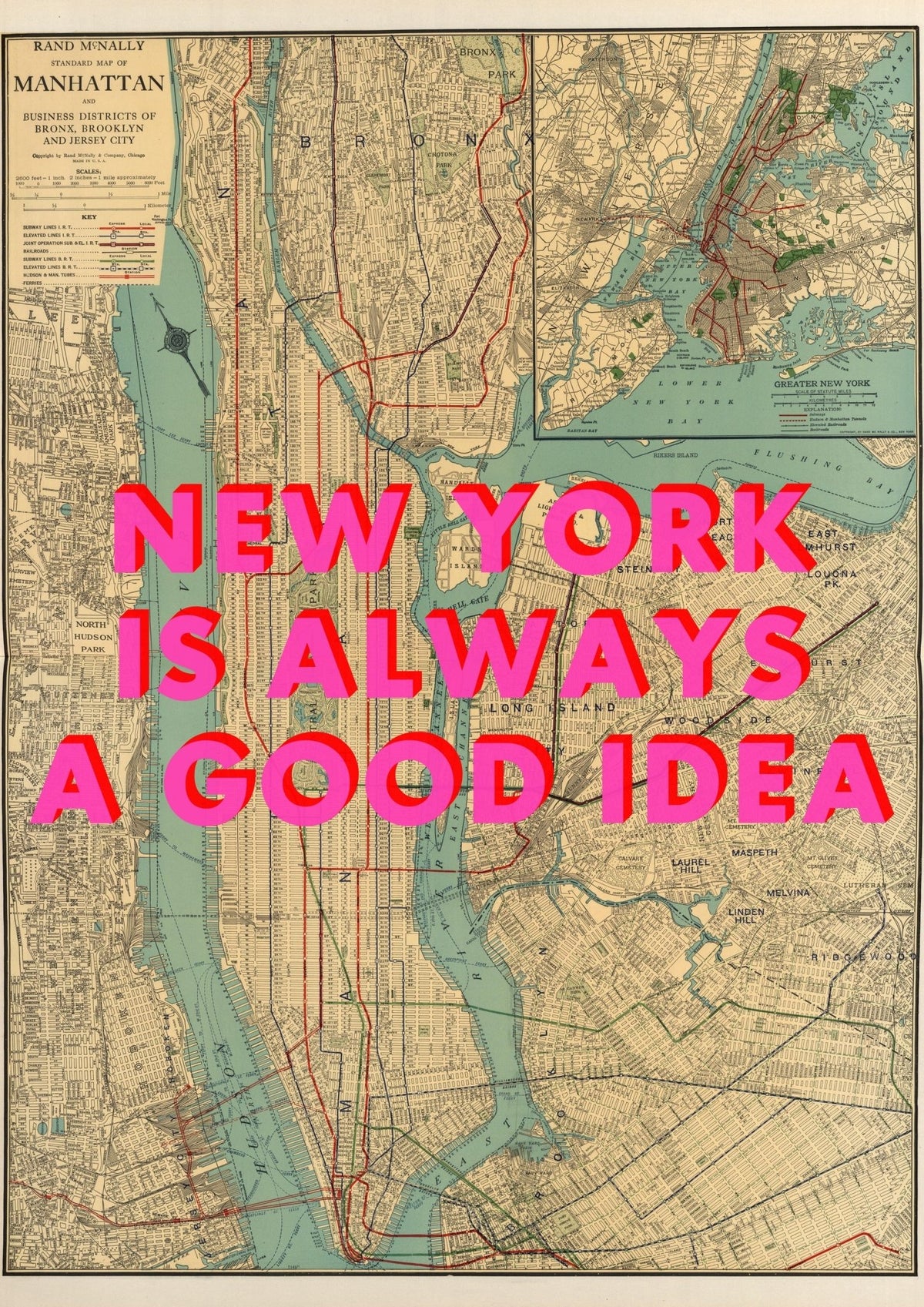 Manhattan New York Retro Pop Art Map Print