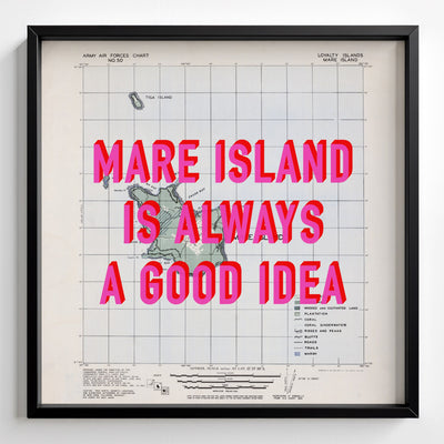 Mare Island Retro Pop Art Map Print (square) - black frame mockup - Magic Posters Bold
