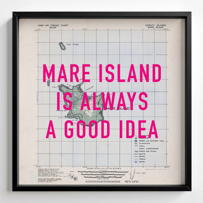 Mare Island Retro Pop Art Map Print (square) - black frame mockup - Magic Posters