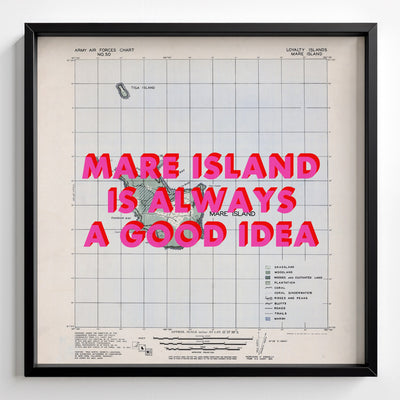 Mare Island Retro Pop Art Map Print (square) - black frame mockup - Magic Posters