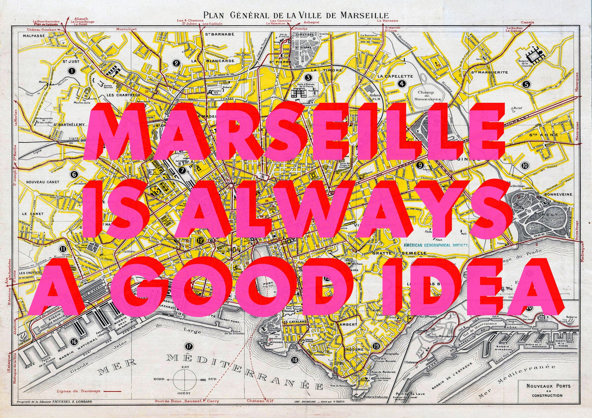 Marseille Retro Pop Art Map Print (landscape)
