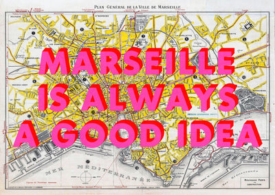 Marseille Retro Pop Art Map Print (landscape)