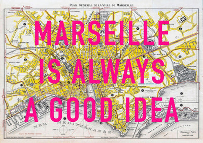 Marseille Retro Pop Art Map Print (landscape)