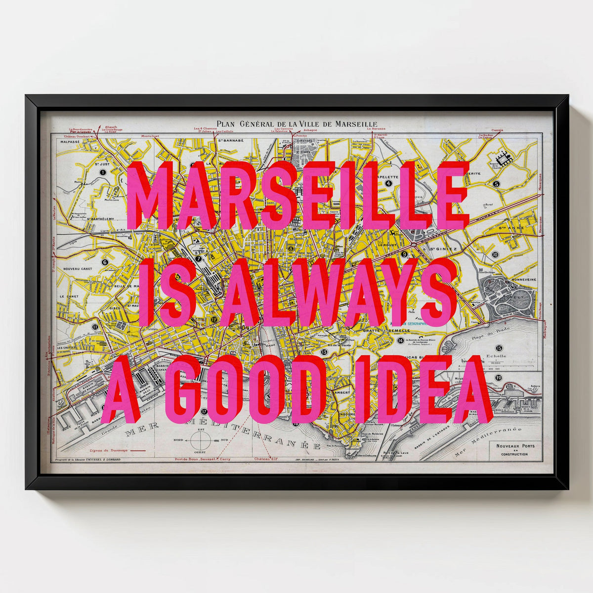 Marseille Retro Pop Art Map Print (landscape) - Magic Posters