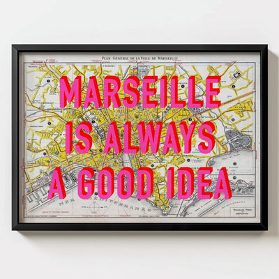 Marseille Retro Pop Art Map Print (landscape) - Magic Posters