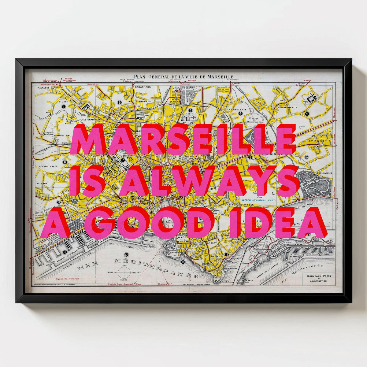 Marseille Retro Pop Art Map Print (landscape) - Magic Posters