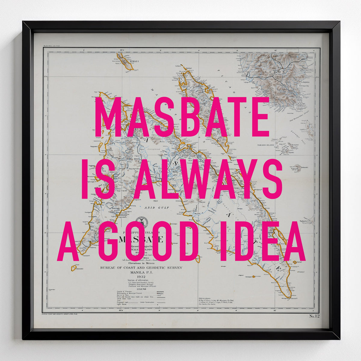Masbate Retro Pop Art Map Print (square) - black frame mockup - Magic Posters