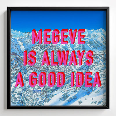 Megeve Retro Pop Art Ski Map Print - black frame mockup - Magic Posters
