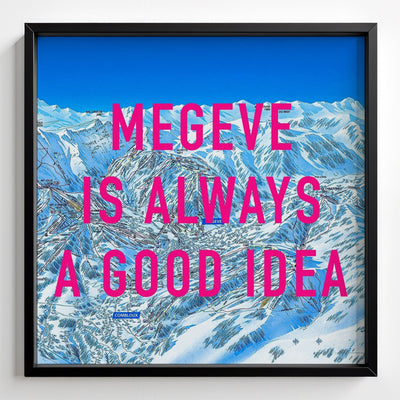 Megeve Retro Pop Art Ski Map Print - black frame mockup - Magic Posters