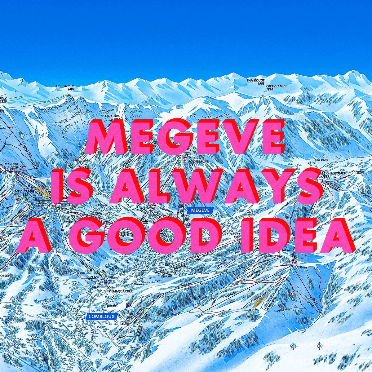 Megeve Retro Pop Art Ski Map Print