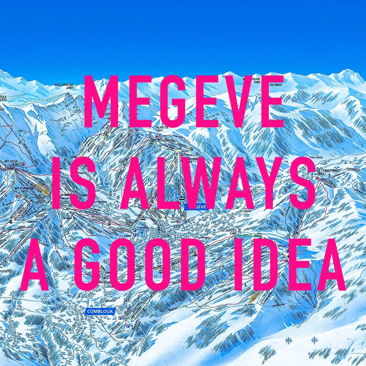 Megeve Retro Pop Art Ski Map Print