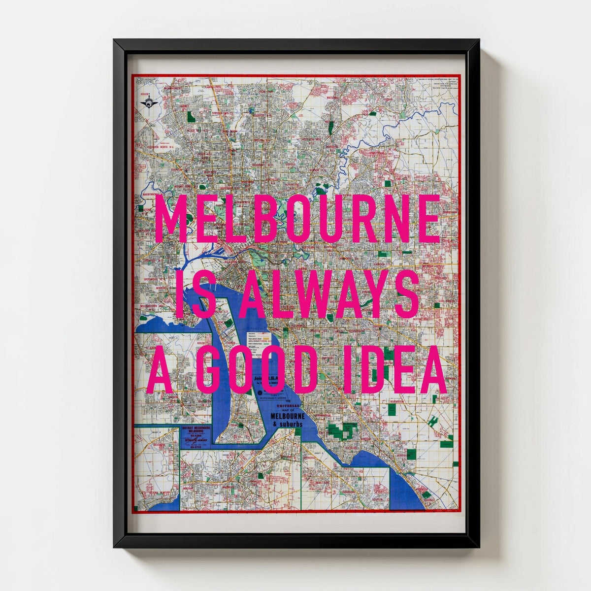 Melbourne Retro Pop Art Map Print - black frame mockup - Magic Posters