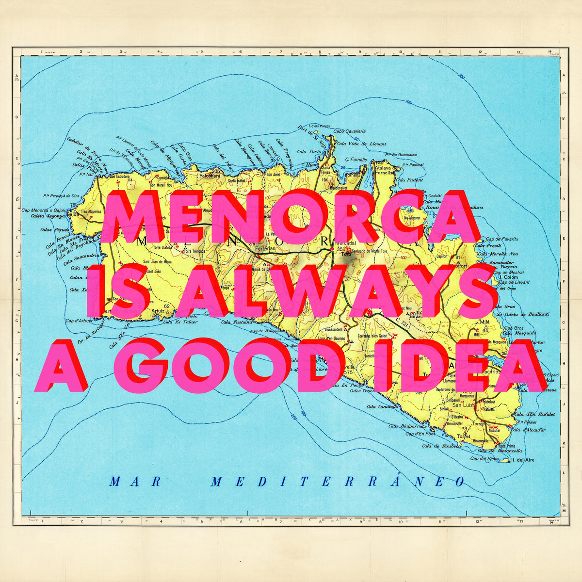 Menorca Retro Pop Art Map Print