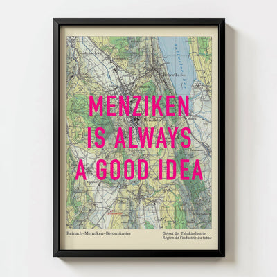 Menziken Retro Pop Art Map Print (portrait) - black frame mockup - Magic Posters