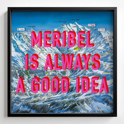 Meribel Retro Pop Art Ski Map Print - black frame mockup - Magic Posters