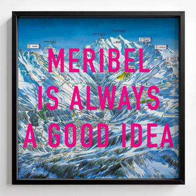 Meribel Retro Pop Art Ski Map Print - black frame mockup - Magic Posters