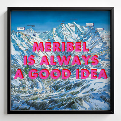 Meribel Retro Pop Art Ski Map Print - black frame mockup - Magic Posters