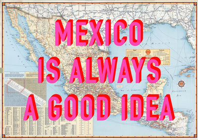 Mexico Retro Pop Art Map Print (Landscape)
