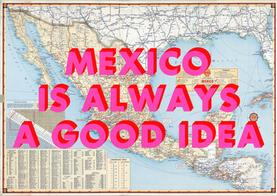 Mexico Retro Pop Art Map Print (Landscape)