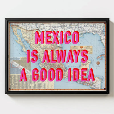 Mexico Retro Pop Art Map Print (Landscape) - black frame mockup - Magic Posters