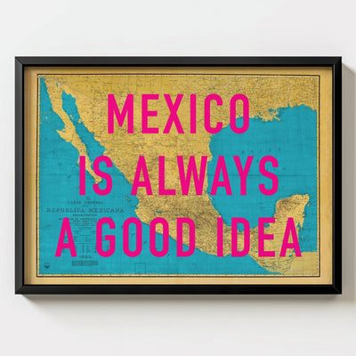 Mexico Retro Pop Art Map Print (Landscape v2) - black frame mockup - Magic Posters