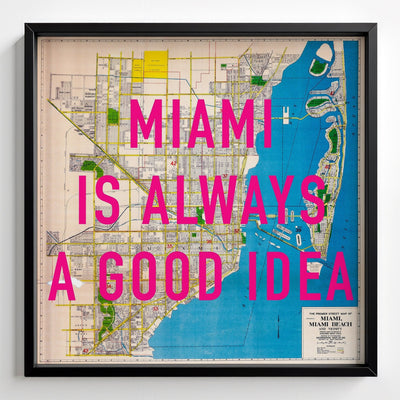 Miami Retro Pop Art Map Print (Square) - black frame mockup - Magic Posters