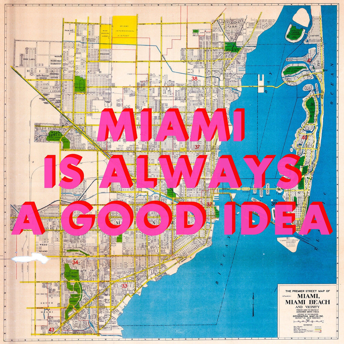 Miami Retro Pop Art Map Print (Square)