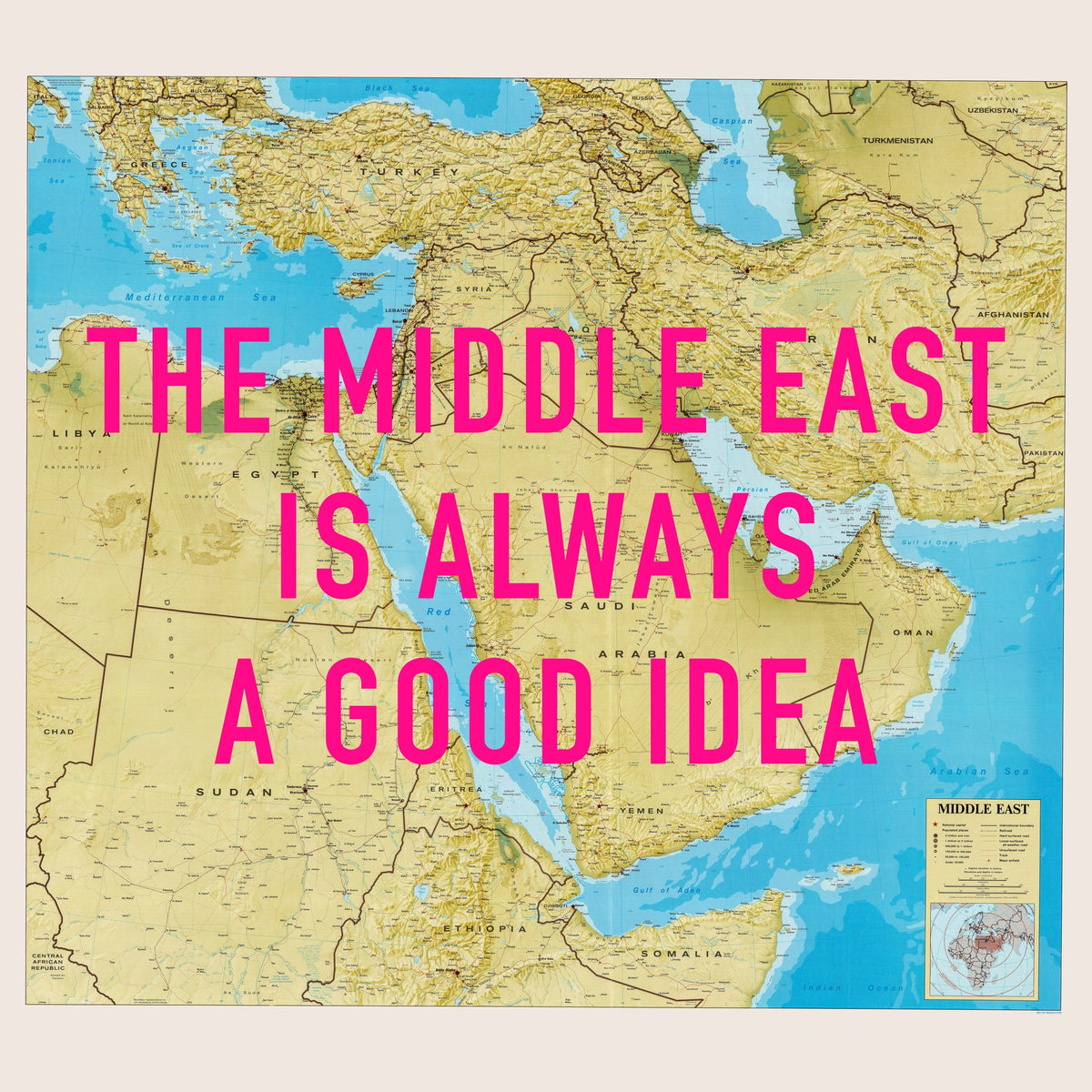Middle East Retro Pop Art Map Print (square) - Magic Posters