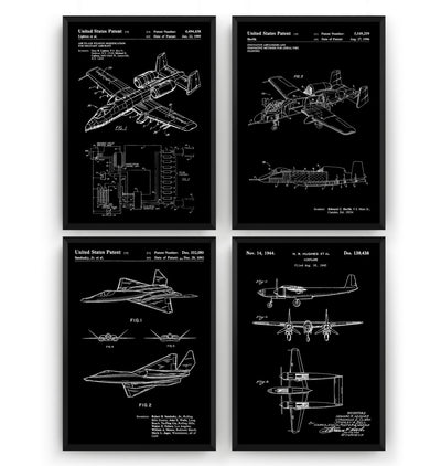 Military Aircraft Set Of 4 Patent Prints - Magic Posters