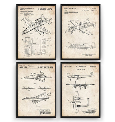 Military Aircraft Set Of 4 Patent Prints - Magic Posters