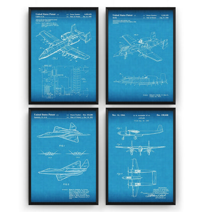 Military Aircraft Set Of 4 Patent Prints - Magic Posters