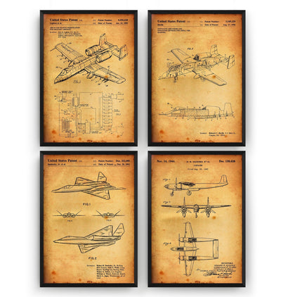 Military Aircraft Set Of 4 Patent Prints - Magic Posters