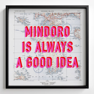 Mindoro Island Retro Pop Art Map Print (square) - black frame mockup - Magic Posters Bold