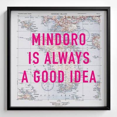 Mindoro Island Retro Pop Art Map Print (square) - black frame mockup - Magic Posters