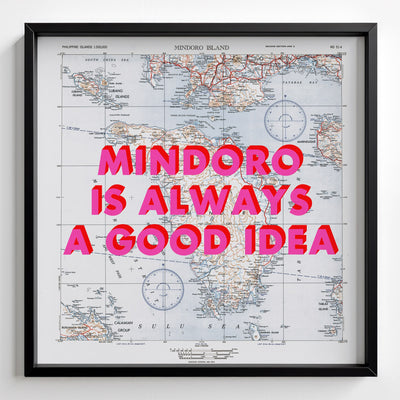 Mindoro Island Retro Pop Art Map Print (square) - black frame mockup - Magic Posters