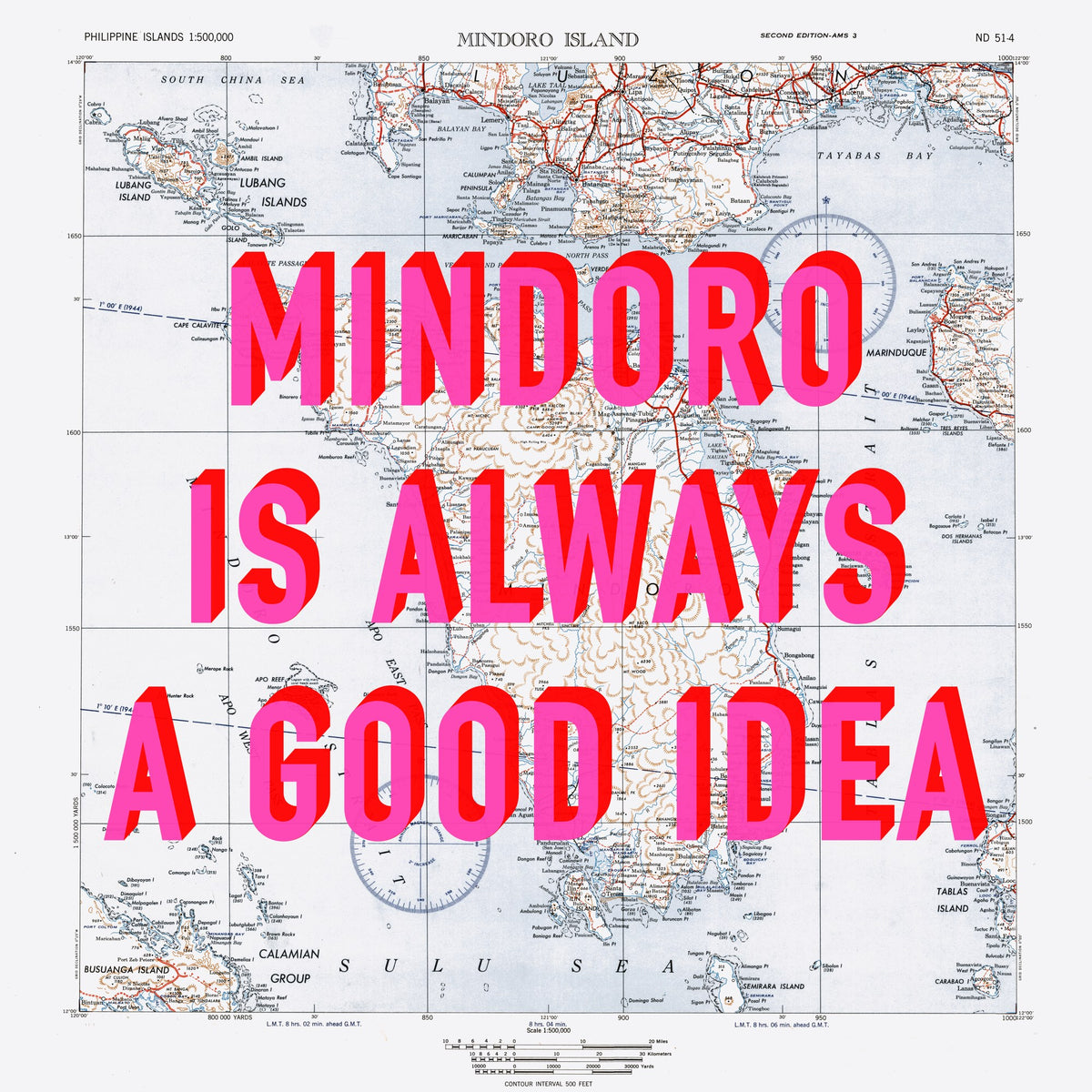 Mindoro Island Retro Pop Art Map Print (square) - Magic Posters