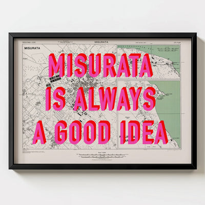 Misurata Retro Pop Art Map Print (landscape) - black frame mockup - Magic Posters Bold
