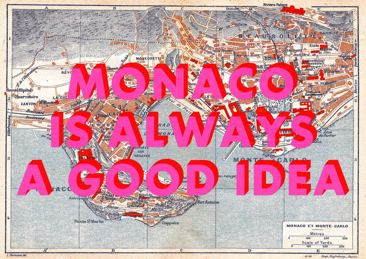 Monaco Retro Pop Art Map Print (landscape)