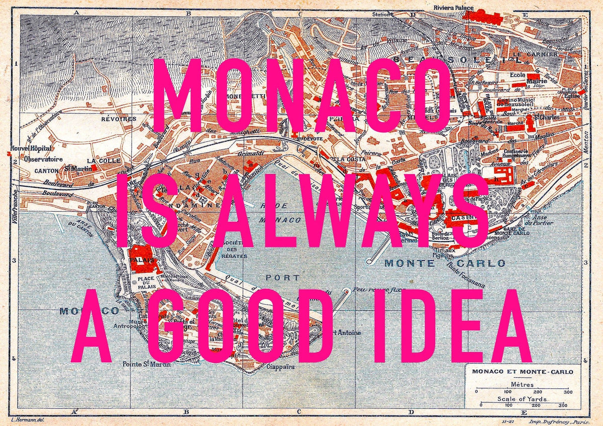 Monaco Retro Pop Art Map Print (landscape)