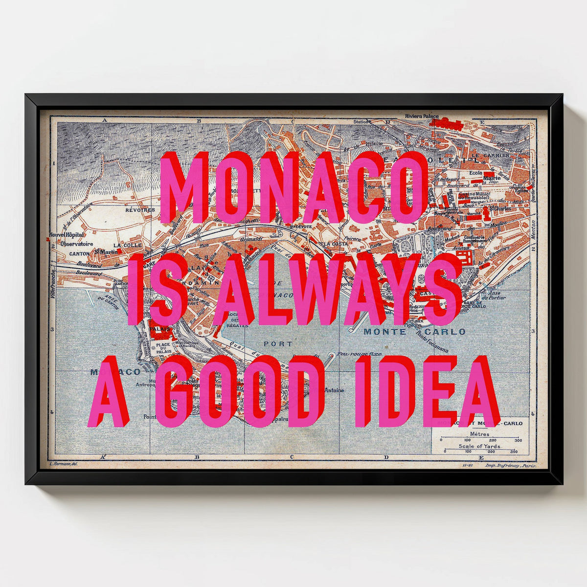 Monaco Retro Pop Art Map Print (landscape) - Magic Posters