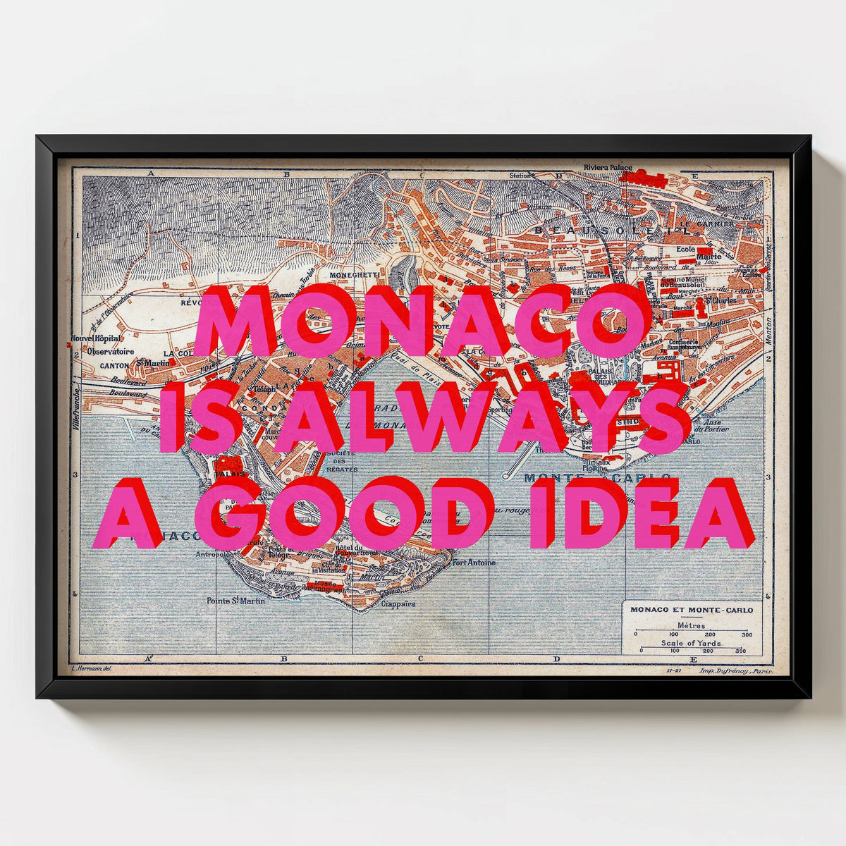Monaco Retro Pop Art Map Print (landscape) - Magic Posters