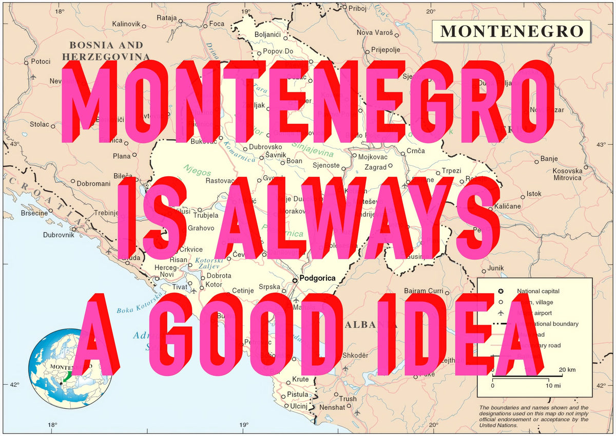 Montenegro Retro Pop Art Map Print (landscape) - Magic Posters
