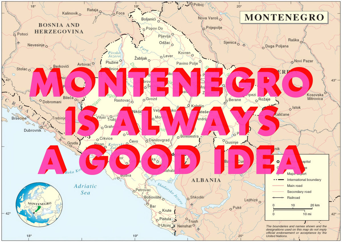 Montenegro Retro Pop Art Map Print (landscape) - Magic Posters