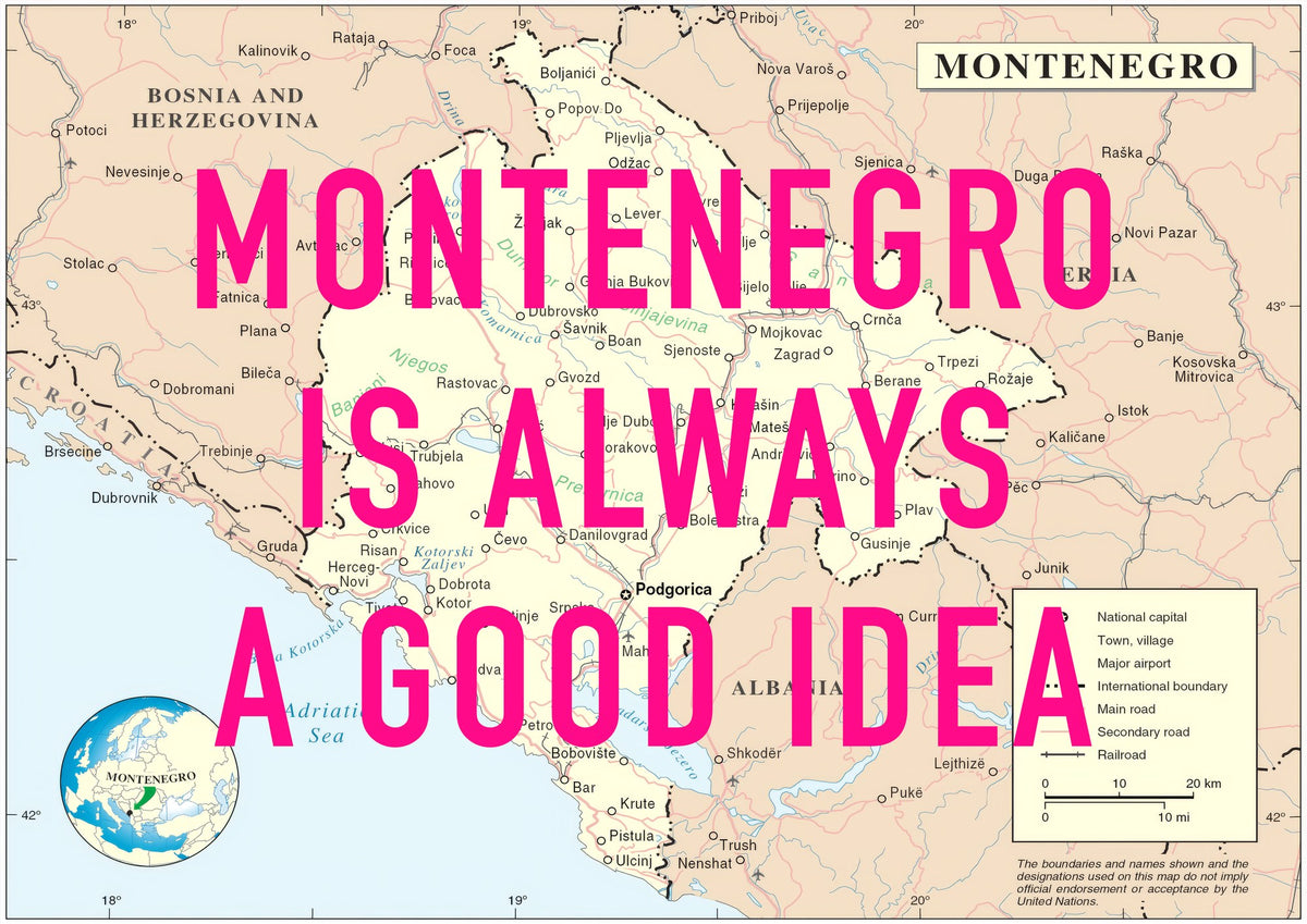 Montenegro Retro Pop Art Map Print (landscape) - Magic Posters
