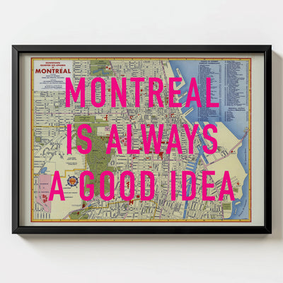 Montreal Retro Pop Art Map Print (landscape) - black frame mockup - Magic Posters