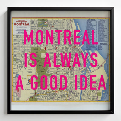 Montreal Retro Pop Art Map Print (Square) - black frame mockup - Magic Posters