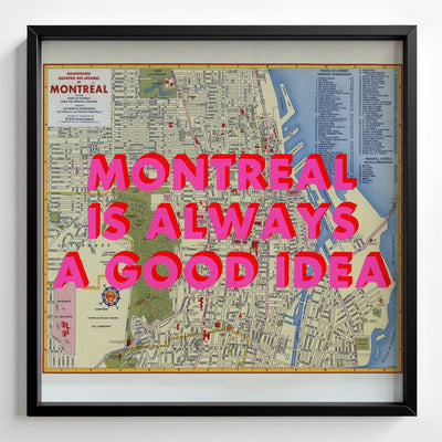 Montreal Retro Pop Art Map Print (Square) - black frame mockup - Magic Posters