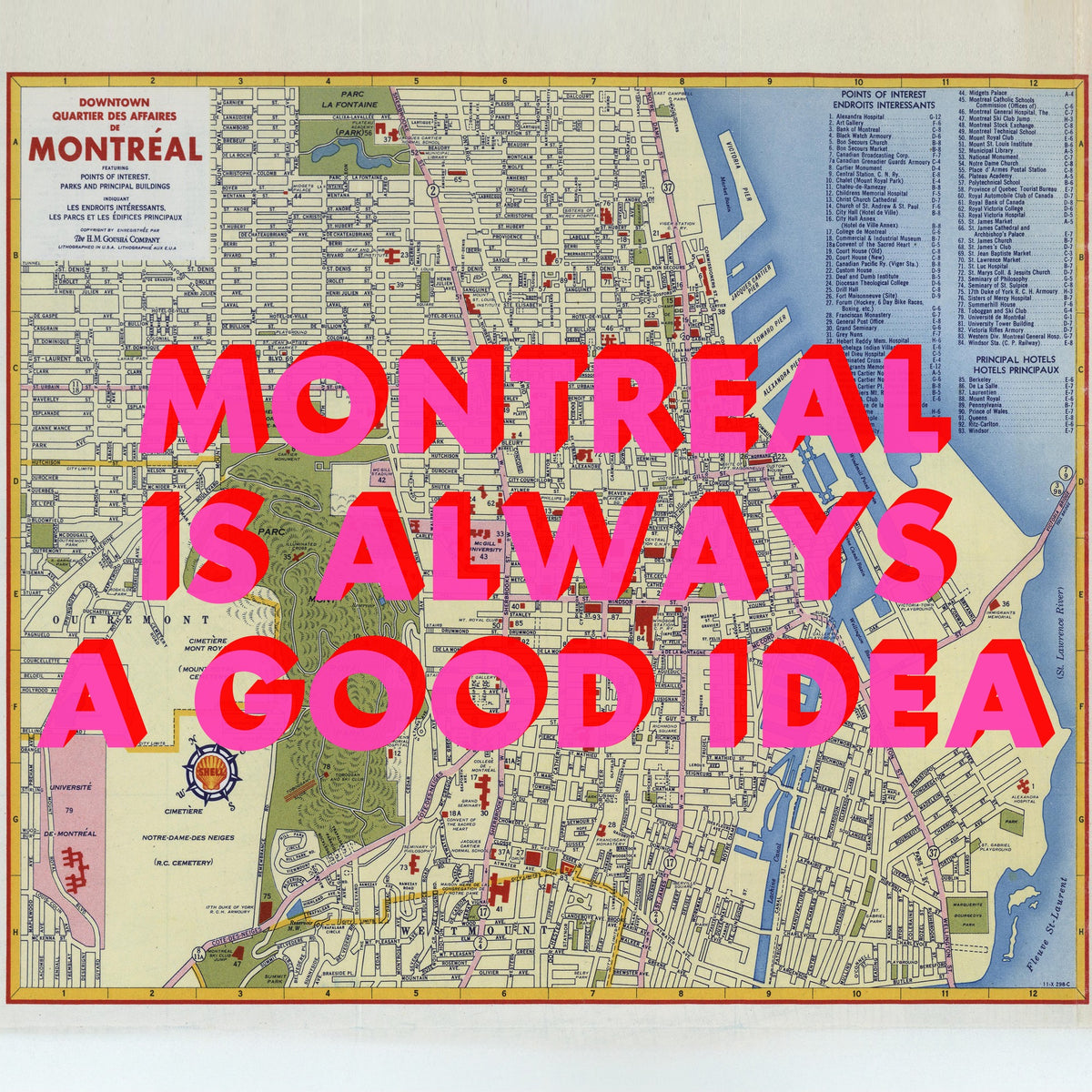 Montreal Retro Pop Art Map Print (Square)
